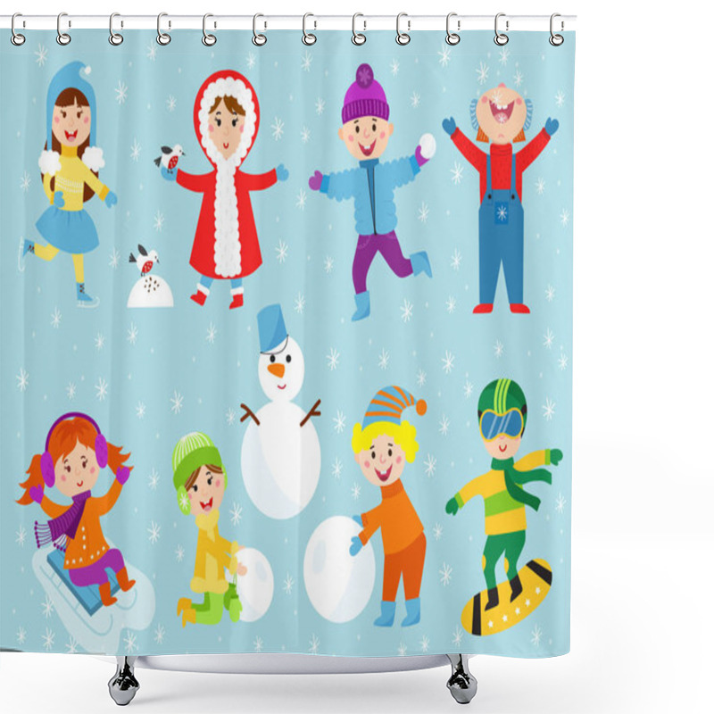 Personality  Christmas Kids Playing Winter Games Shower Curtains