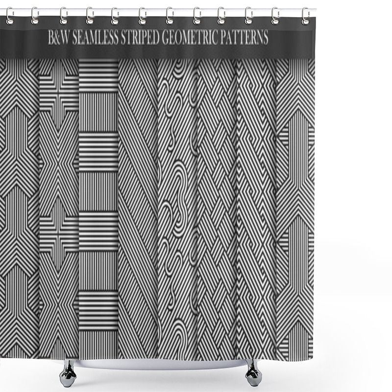 Personality  Collection Of Seamless Striped Patterns. Black And White Repeatable Geometric Texture. Shower Curtains