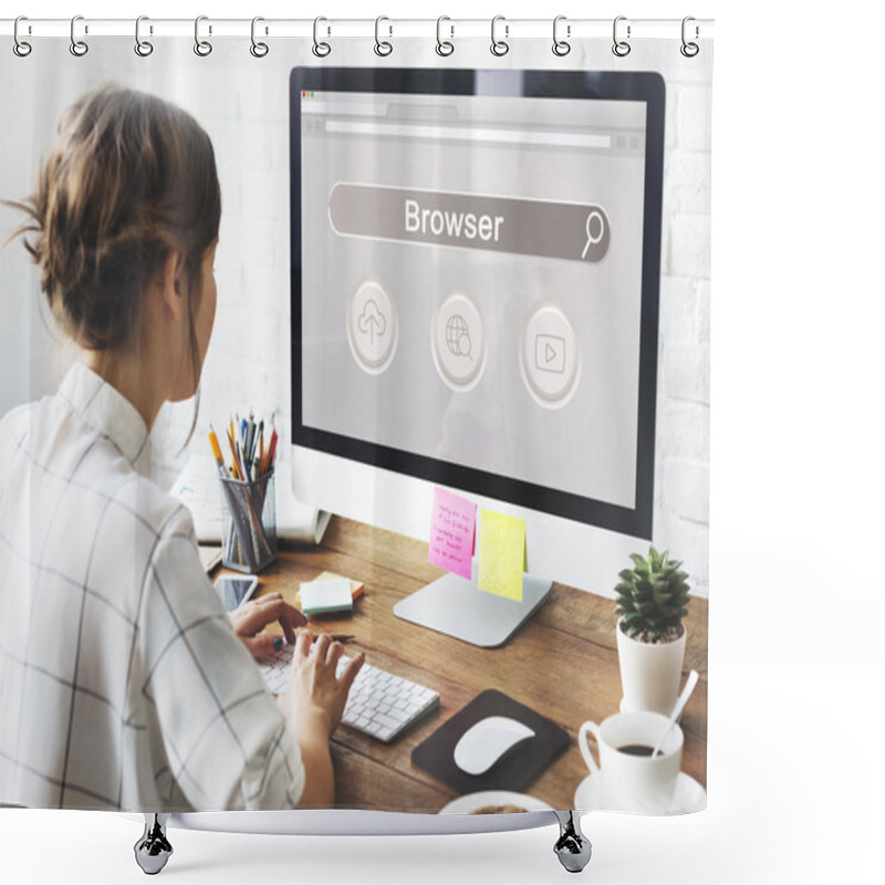 Personality  Girl Looking On Computer Screen Shower Curtains