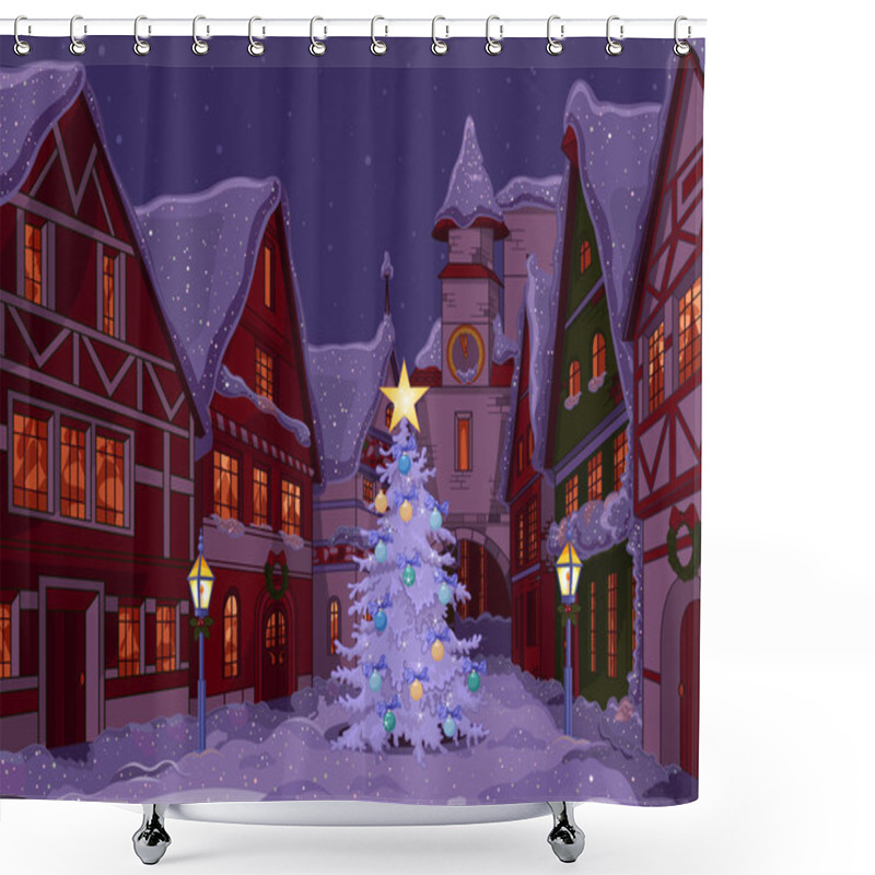 Personality  Christmas Night At Town Shower Curtains