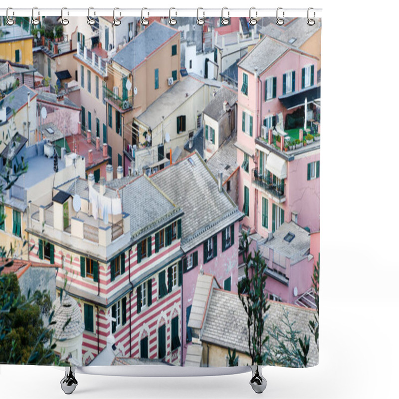 Personality  Typical Homes Of Monterosso, Aerial View - Cinque Terre Shower Curtains