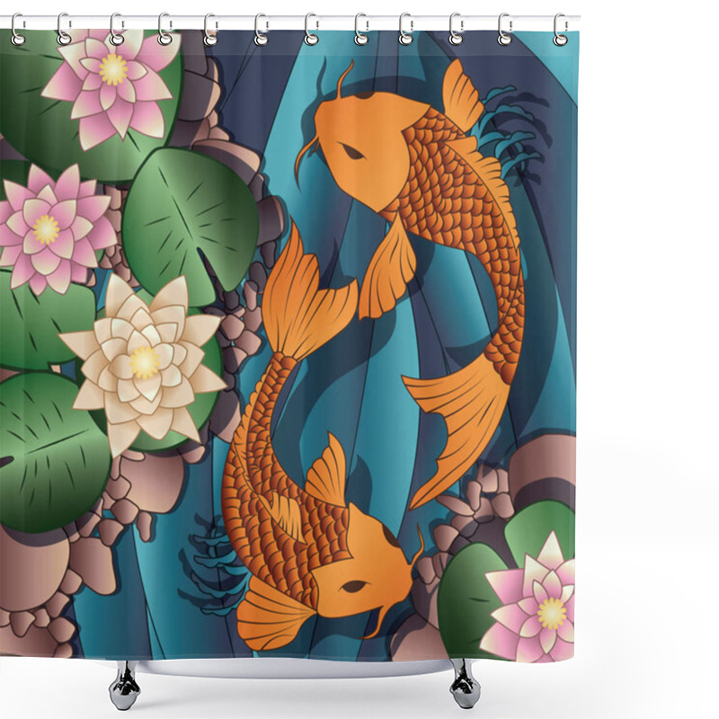 Personality  Carp Koi Fish Swimming In A Pond With Water Lilies Shower Curtains