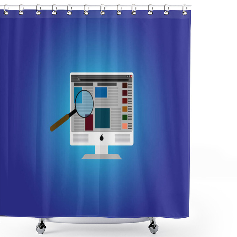 Personality  Computer And Magnifying Glass Vector: Illustration For Research And Technology Projects! This Vector Artwork Features A Computer And Magnifying Glass, Symbolizing Research And Technology.  Shower Curtains