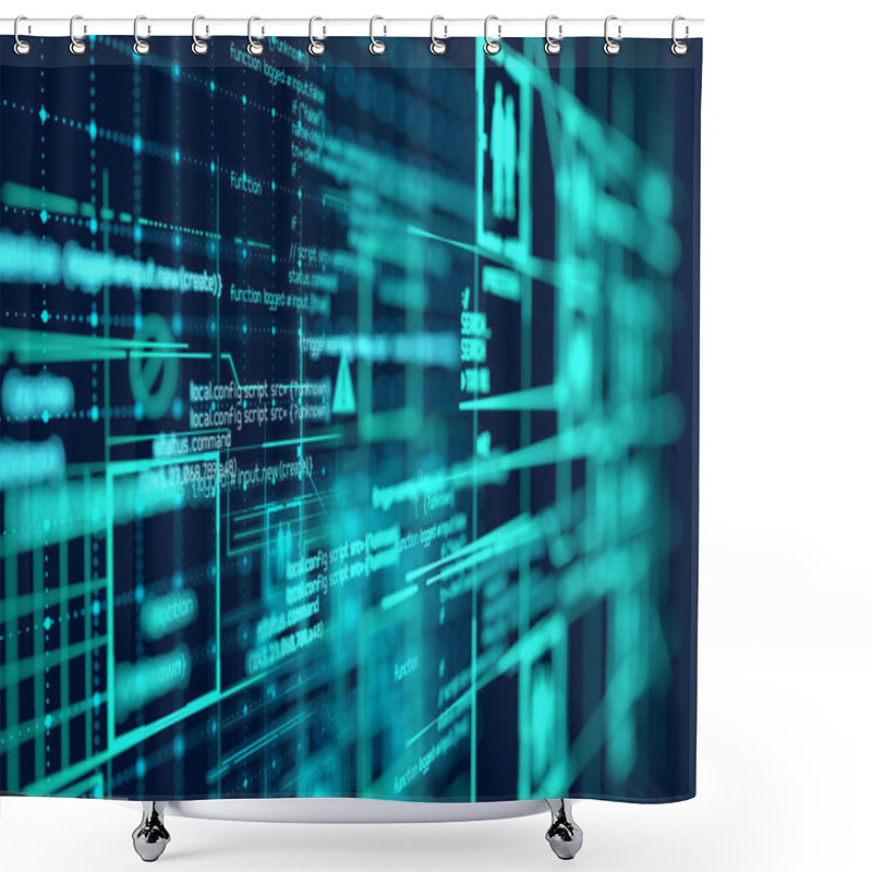 Personality  Complex Futuristic Programming Code And Big Data Connections And Network Patterns. 3D Illustration. Shower Curtains