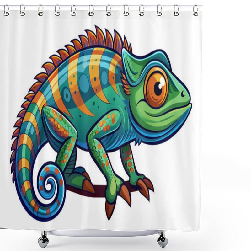 Personality  Colorful Chameleon Isolated On A White Background. Concept Of Wild Animal Illustration, Minimalist Style, Cute Lizard. Perfect For Print, Art, Icon, Design Element Shower Curtains