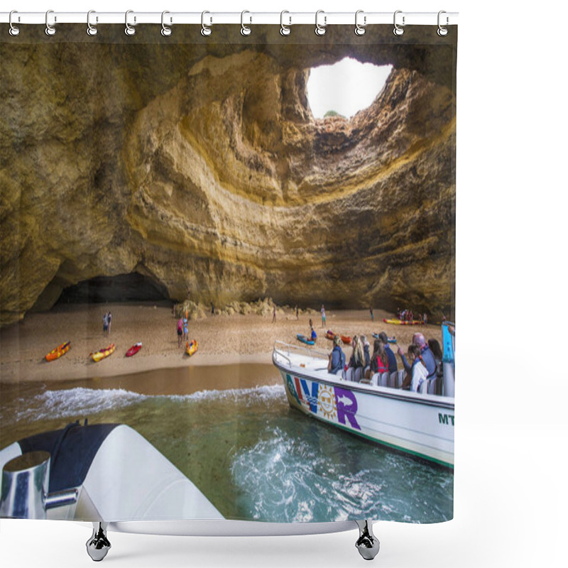 Personality  LAGOS, PORTUGAL - July 2019: People With Sup Boards And Kayaks Visiting Binagil Grotto, Algarve, Portugal Shower Curtains