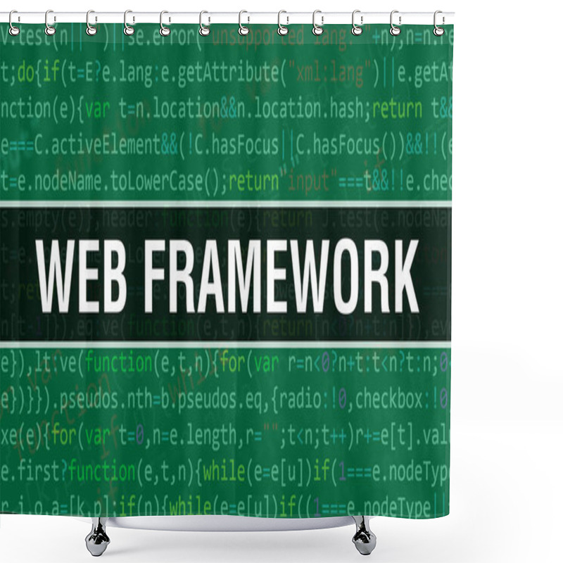 Personality  Web Framework Text Written On Programming Code Abstract Technology Background Of Software Developer And Computer Script. Web Framework Concept Of Code On Computer Monitor. Coding Web Framewor Shower Curtains