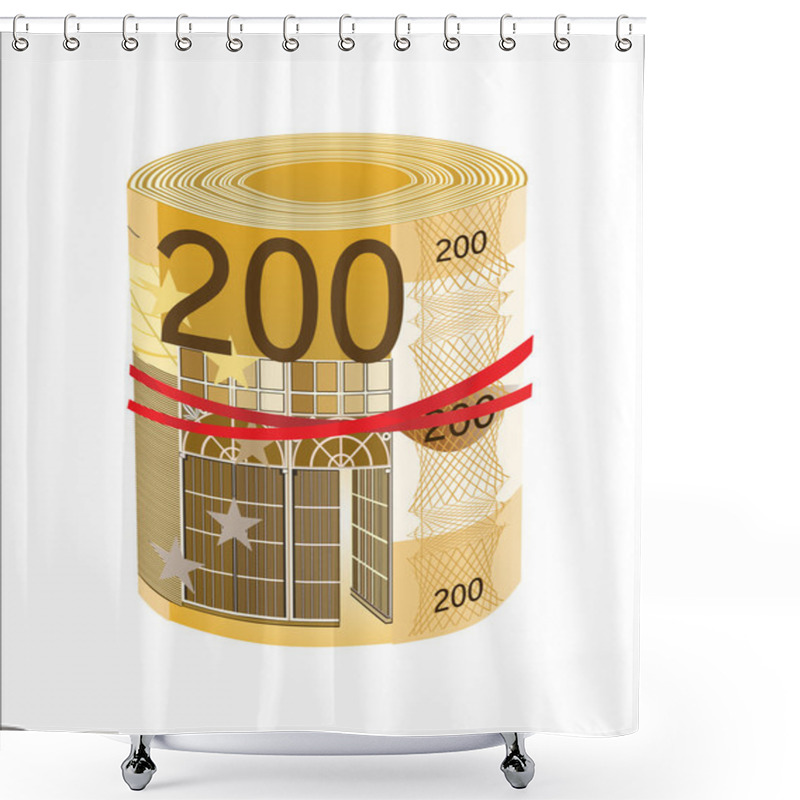 Personality  200 Euro Rolled Up On White Background Shower Curtains