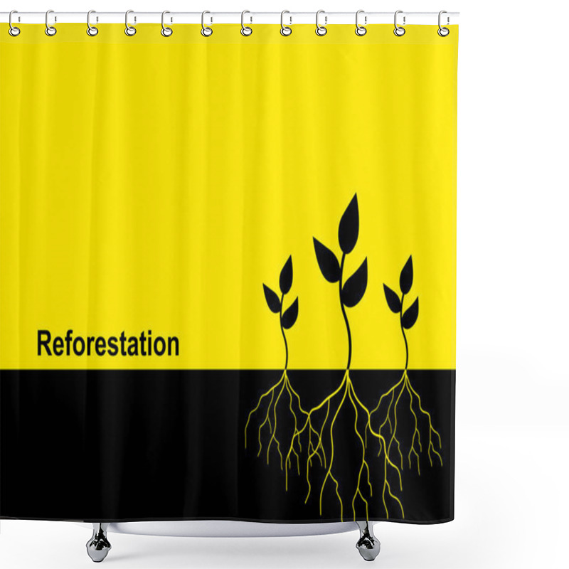 Personality  Vector Illustration Of Young Trees With Root, Reforestation Theme Shower Curtains