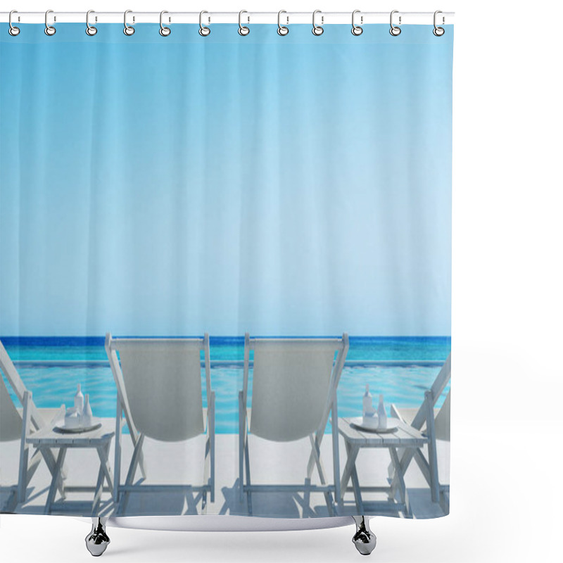 Personality  White Deckchairs And A Table, Rair View Shower Curtains