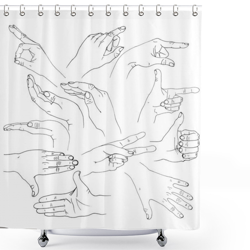 Personality  Graphic Collection Of Hands  Shower Curtains