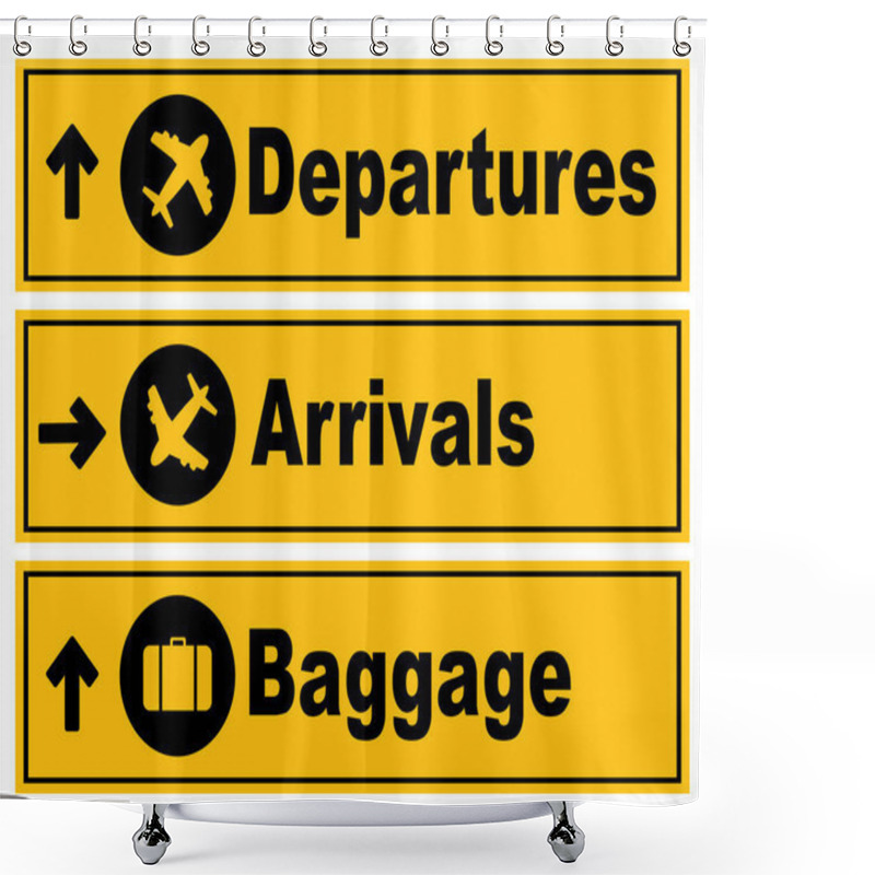 Personality  Yellow Departures And Arrivals Sign Shower Curtains