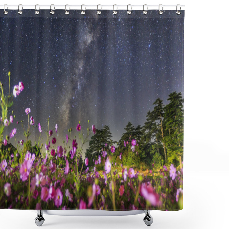 Personality  Blooming Wildflowers Under Night Starry Sky Shower Curtains