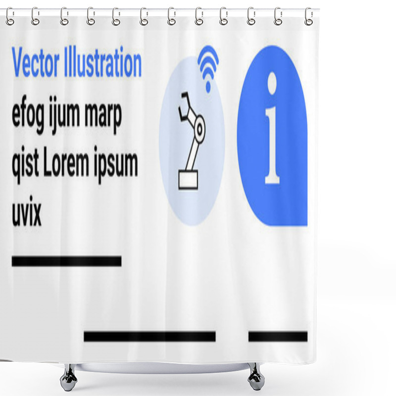 Personality  Robotic Arm With Wireless Signal Beside A Blue Information Symbol. Ideal For Technology, Automation, Information, AI, Robotics, Software, And Networking Themes. Landing Page Shower Curtains