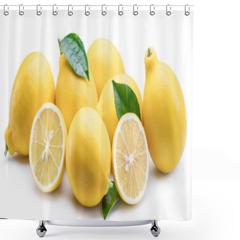 Personality  Group Of Lemon Fruits With Lemon Leaf On The White Background. Shower Curtains