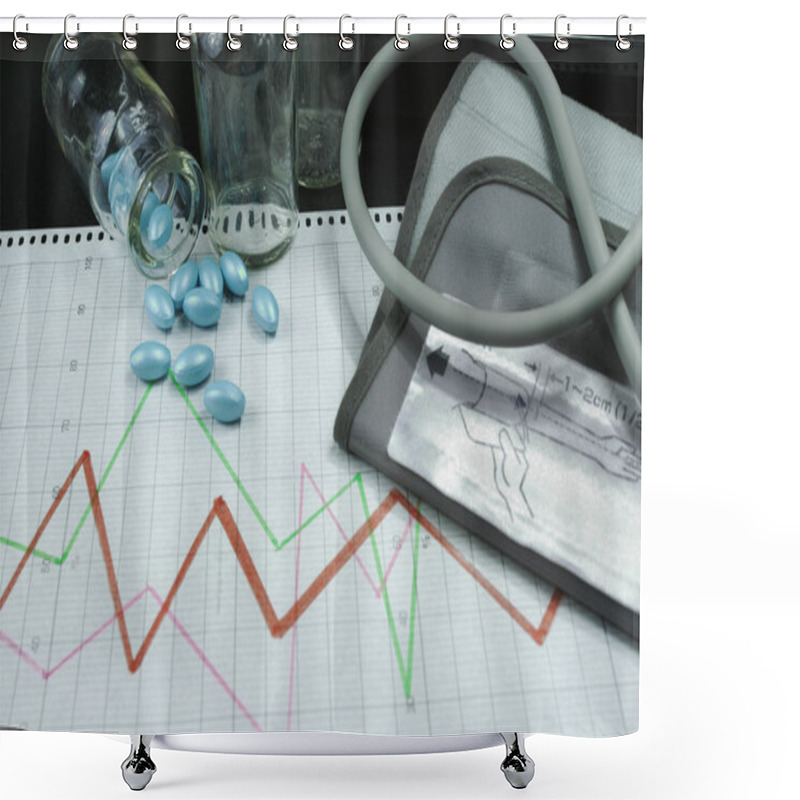 Personality  Hypertension - High Blood Pressure, Pills, Graph And Blood Press Shower Curtains