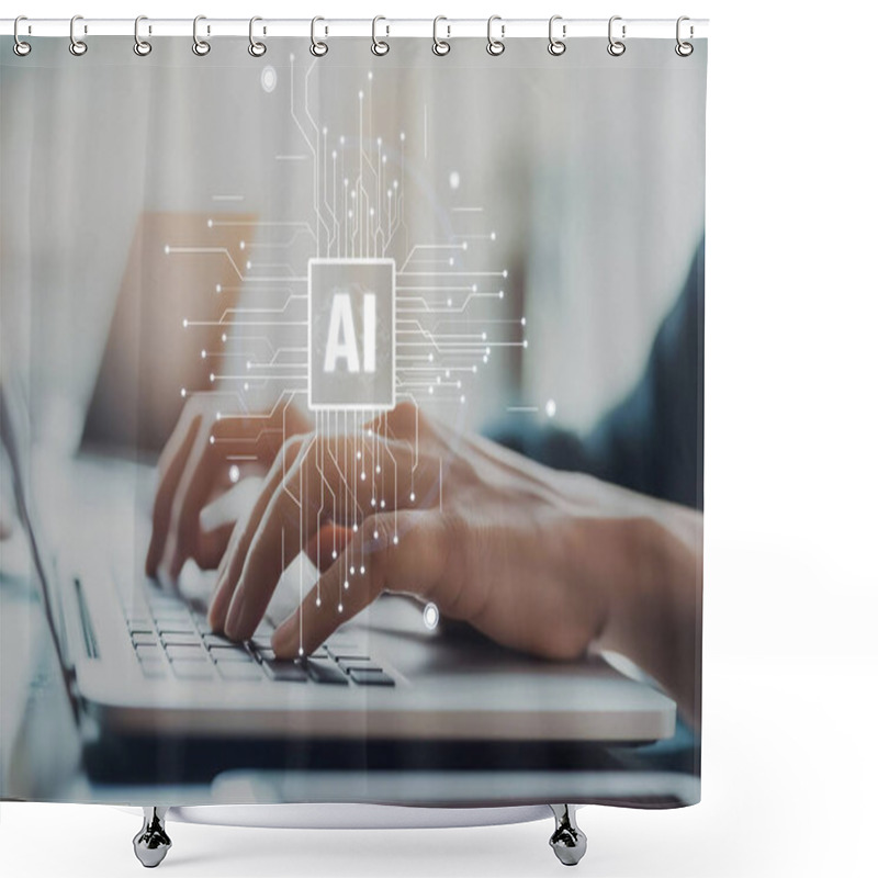 Personality  Human Interact With AI Artificial Intelligence Brain Processor In Concept Of AI Artificial Intelligence Engineering, Big Data And AI Machine Learning To Use Generative AI For Business Support. EIDE Shower Curtains