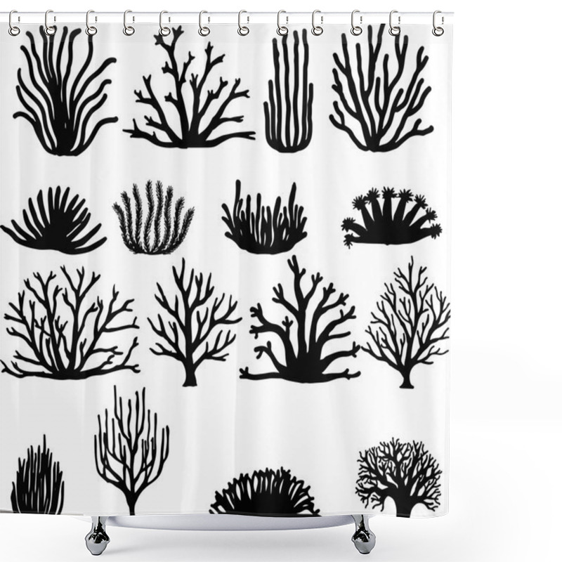 Personality  Hand Drawn Corals Isolated On White. Silhouette Icons. Shower Curtains