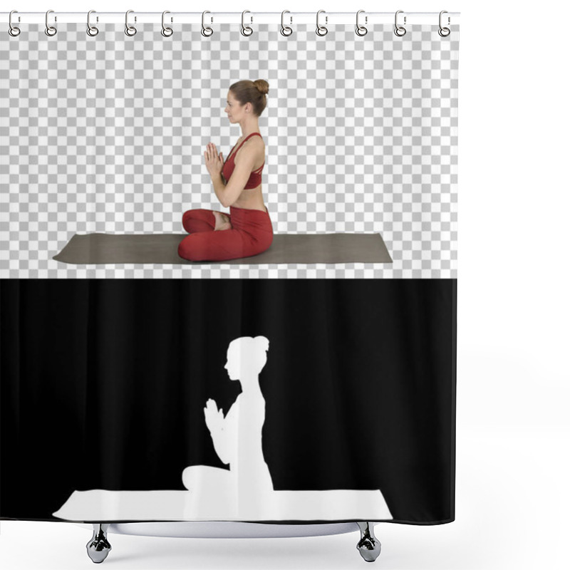 Personality  Young Sporty Attractive Woman Practicing Yoga, Doing Lotus Pose, Alpha Channel Shower Curtains