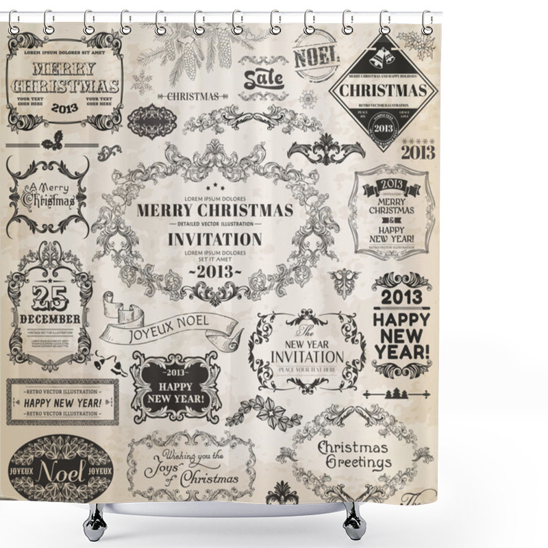 Personality  Vector Set: Christmas Calligraphic Design Elements And Page Deco Shower Curtains