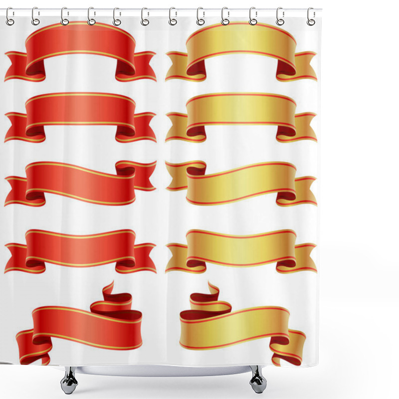 Personality  Red And Golden Banners Set Shower Curtains