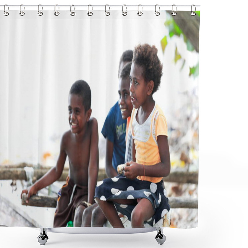 Personality  Ni-Vanuatu Kids On The Beach. Lamen Bay-Epi Island-Vanuatu. 5400 Shower Curtains