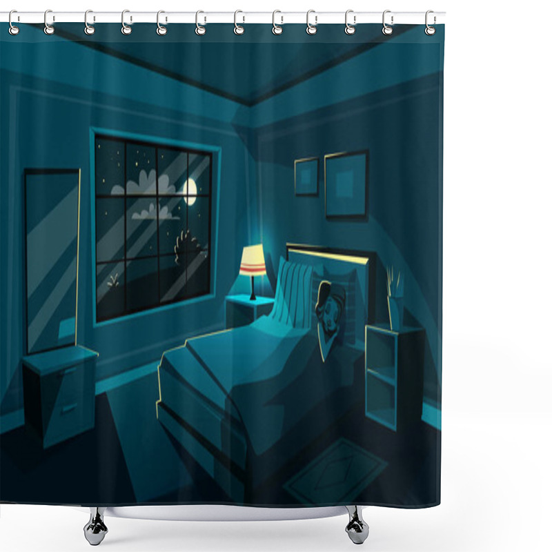 Personality  Vector Cute Young Woman Sleeping Bedroom At Night Shower Curtains