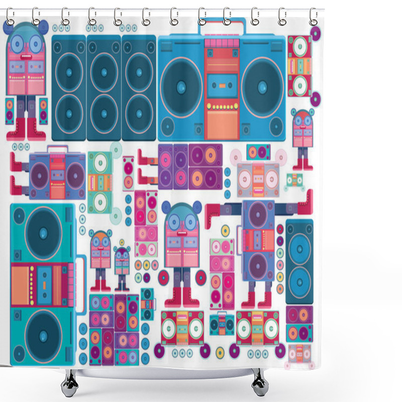 Personality  Robot Boom Box Tape Music Shower Curtains