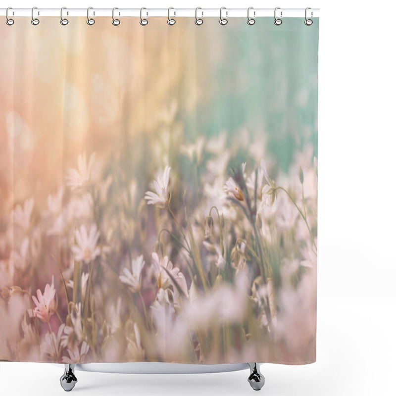 Personality  Flowering White Flower In Meadow - Beautiful Nature Shower Curtains