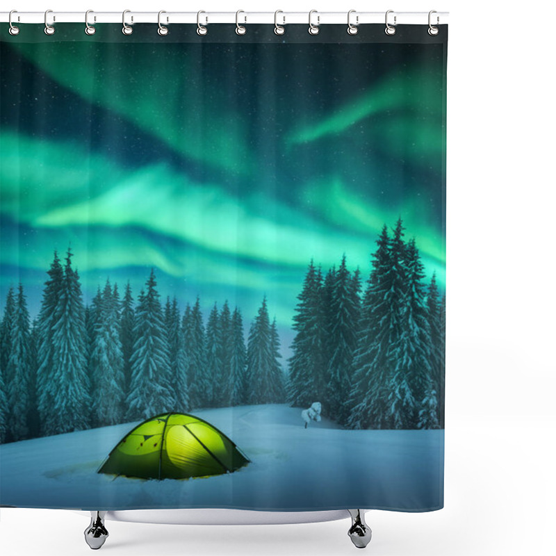 Personality  Yellow Tent Against The Backdrop Of Incredible Starry Sky Shower Curtains