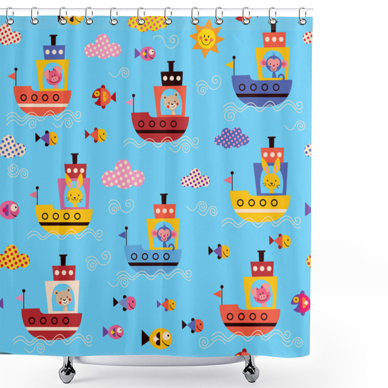 Personality  Cute Animals In Boats Pattern Shower Curtains