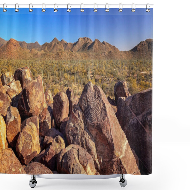 Personality  Native American Petroglyphs On Signal Hill In Saguaro National P Shower Curtains