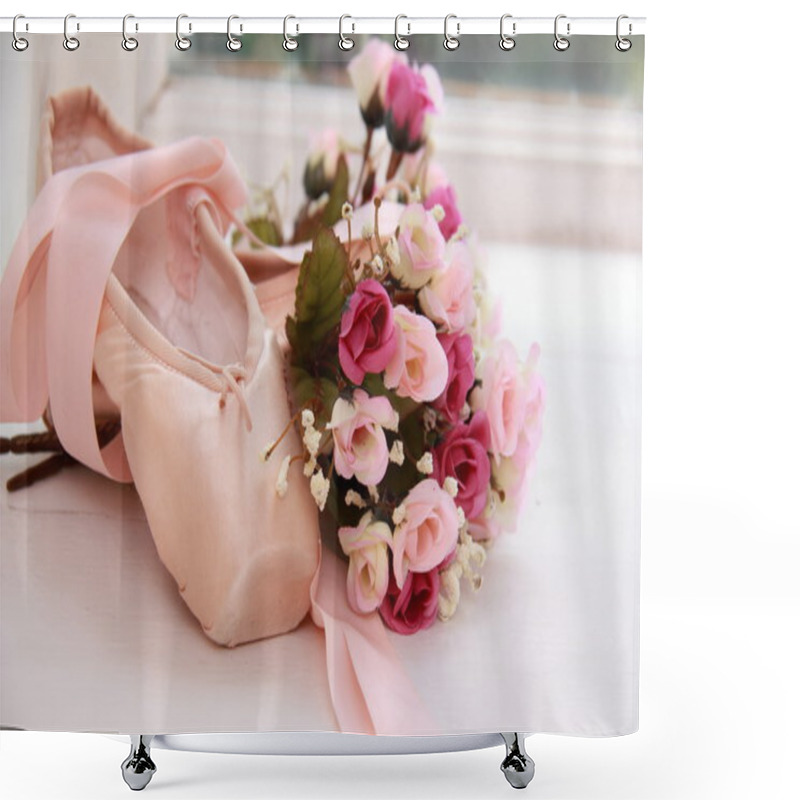 Personality  New Pair Of Ballet Shoes With Ribbons Shower Curtains