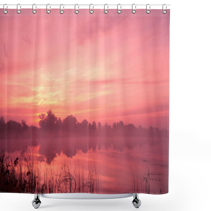 Personality  Early Morning, Dawn Over The Lake. Misty Morning, Rural Landscape, Wilderness, Mystical Feeling Shower Curtains