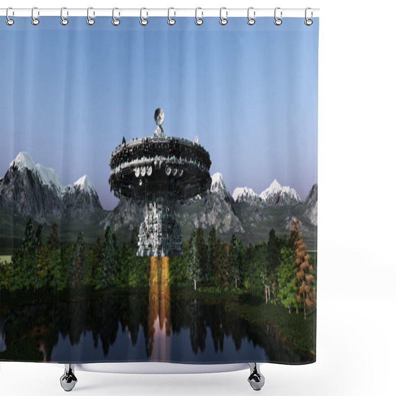 Personality  3D CG Rendering Of A Space Ship Shower Curtains