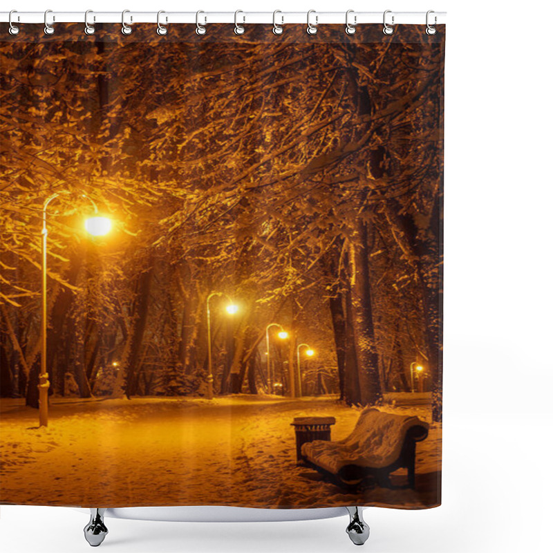 Personality  Footpath In A Winter City Park. Row Of Lanterns. Shower Curtains