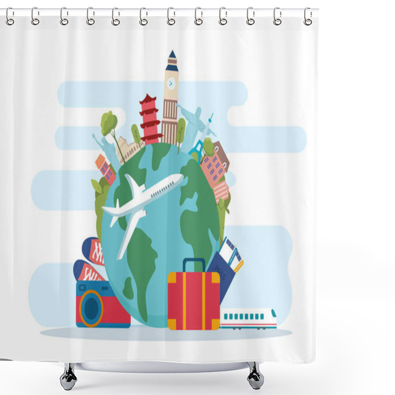 Personality  Landmarks Of America, Asia, Europe, Great Britain Around Globe Shower Curtains