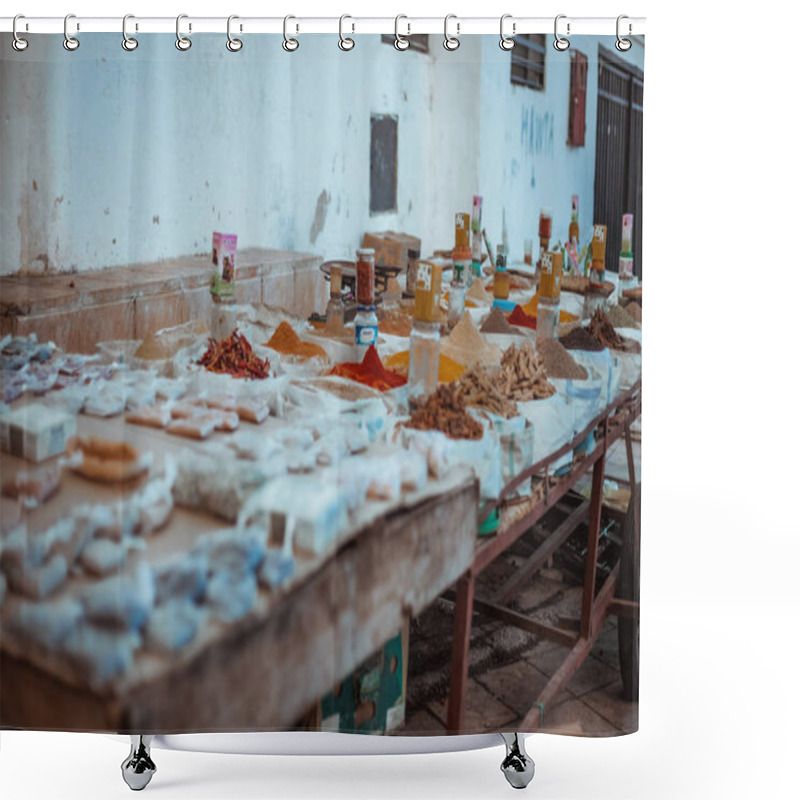 Personality  Piles Of Aromatic Spices On Tables At Chefchaouen Market, Morocco Shower Curtains