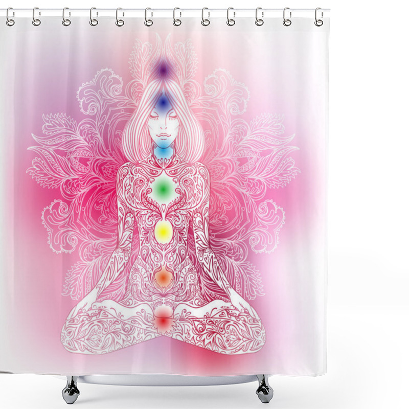 Personality  Woman Silhouette Sitting In Lotus Pose. Shower Curtains