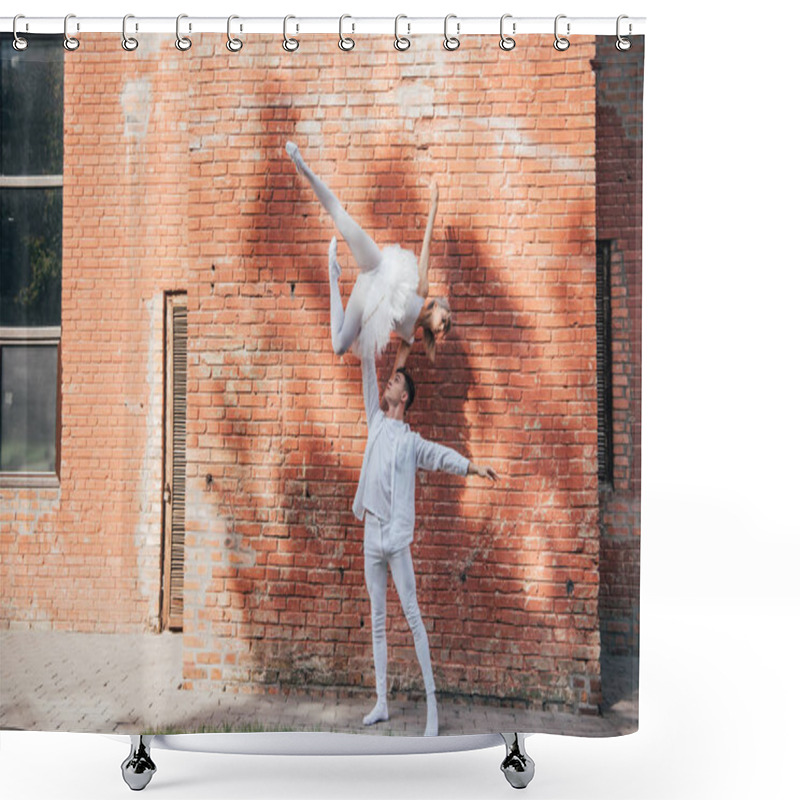 Personality  Beautiful Young Couple Of Dancers Performing Ballet Dance On City Street  Shower Curtains