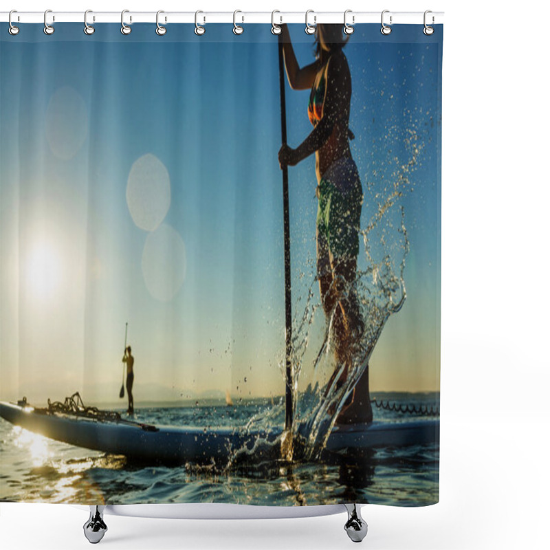 Personality  Women Paddling Stand Up Paddle Board Shower Curtains