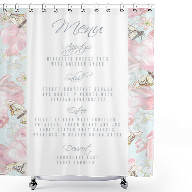 Personality  Tulip Butterfly Menu Shower Curtains