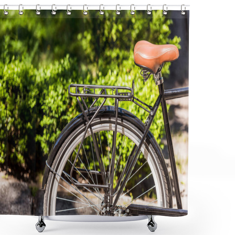 Personality  Close Up View Of Black Retro Bicycle Parked On Street Shower Curtains