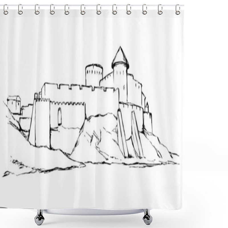 Personality  Ancient City On Rock. Vector Drawing Shower Curtains