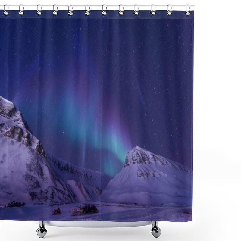 Personality  The Polar Arctic Northern Lights Aurora Borealis Sky Star In Norway Svalbard In Longyearbyen City Man Mountains Shower Curtains