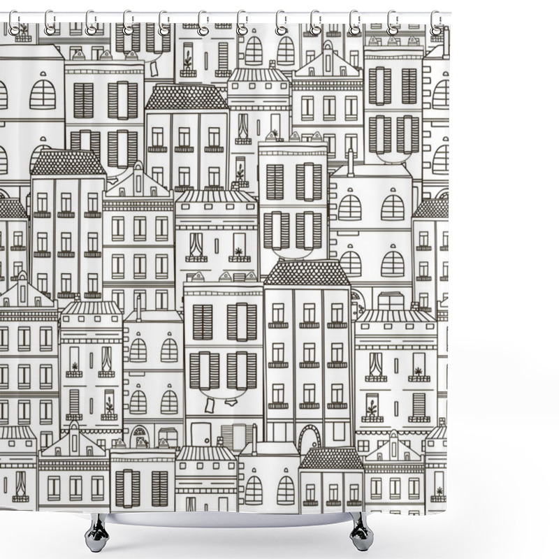 Personality  Cartoon Hand Drawn Buildings Shower Curtains