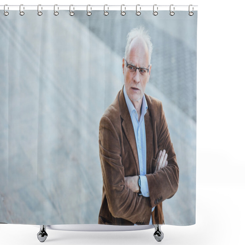 Personality  Adult Person With Gray Hair Elegant Dressed Outside Shower Curtains