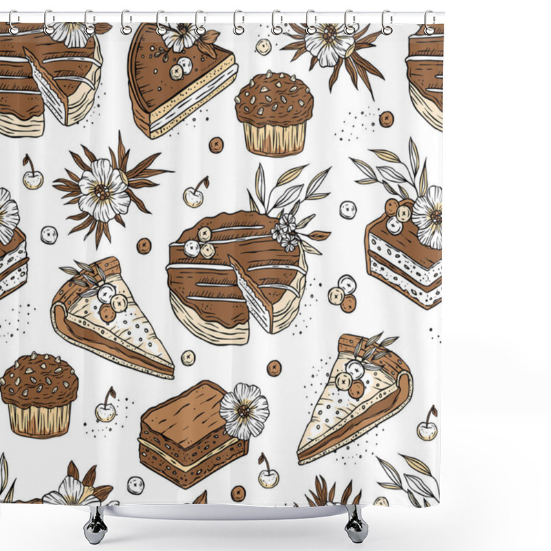 Personality  Cake Pie Cupcake Sweet Pastry Dessert Seamless Pattern Vector Shower Curtains