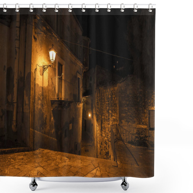 Personality  Street Of The Old Town At Night In Ragusa, Sicily, Italy Shower Curtains