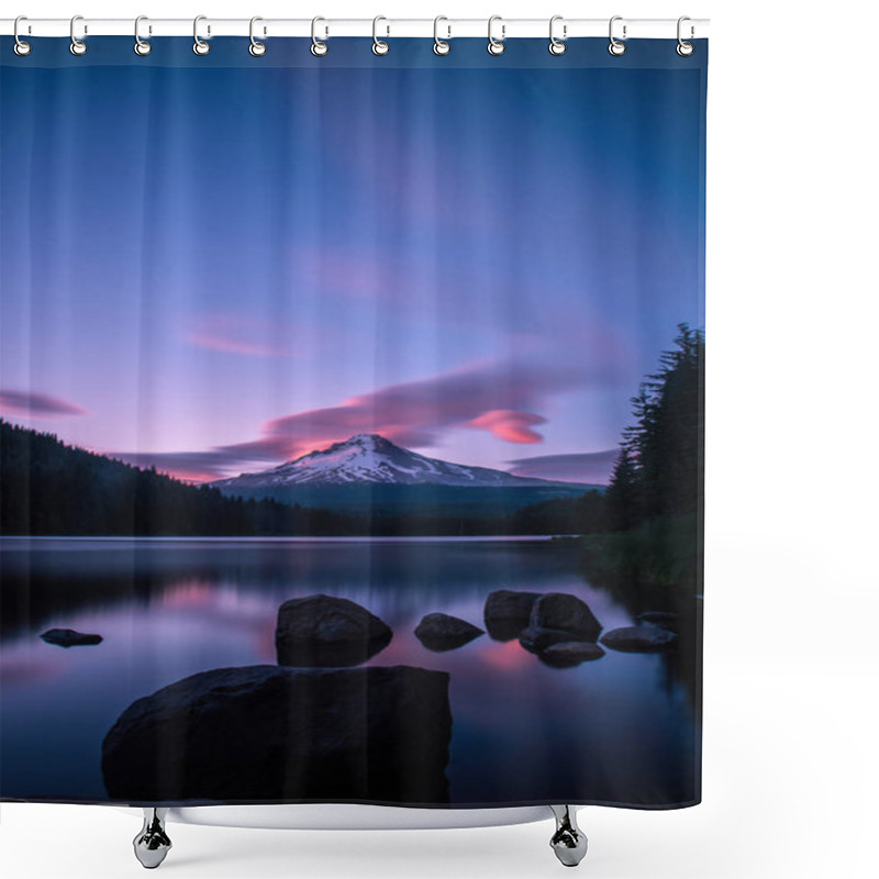 Personality  Summer Sunset Over Trillium Lake And Mt Hood Shower Curtains